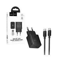Adaptador Hoco N76 Star de Porta Única PD25W com Cabo (Tipo C para Tipo C) Preto